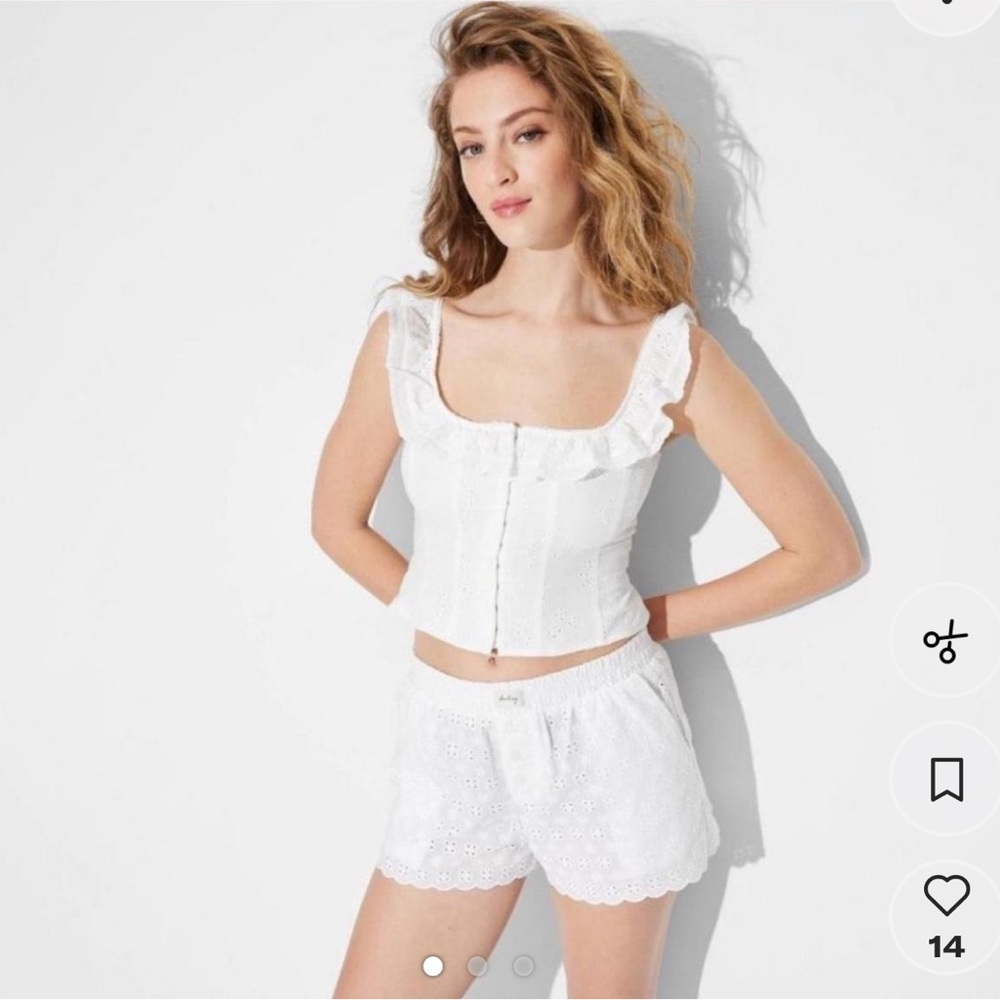 Wild Fable Women's Ruffle Eyelet Tank Top White Small